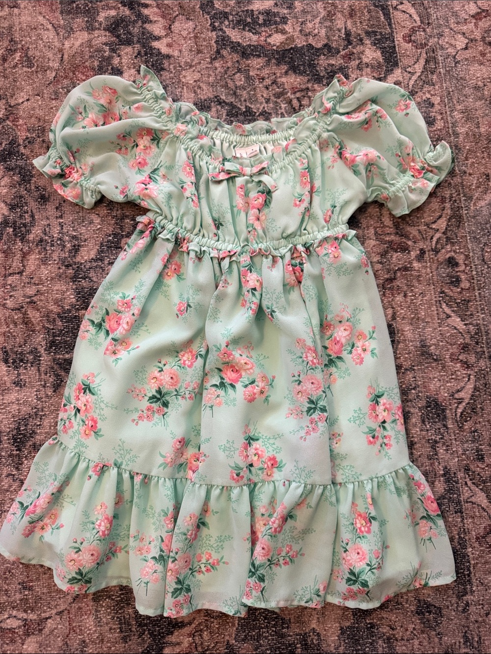 Janie and Jack Mint Green Floral Ruffle Dress